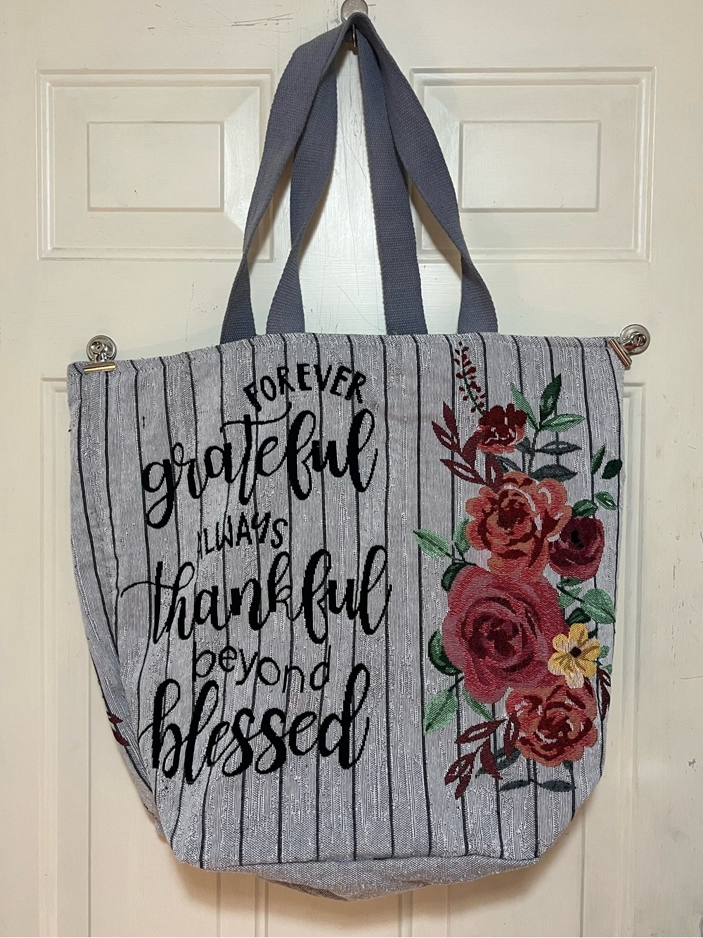 Forever Grateful Always Thankful Beyond Blessed Floral Tapestry Tote Bag